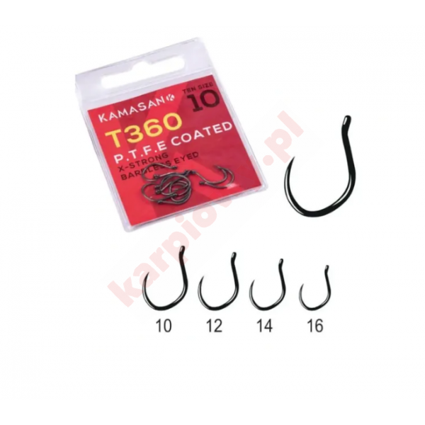 Haczyki Bezzadziorowe Kamasan T360 Eyed X-Strong PTFE r. 10
