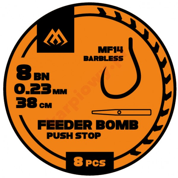 PRZYPON FB - MF14 Z PUSH STOPEM - hak bez zadziora nr 14 / żyłka: 0.18mm/38cm - op.8szt.