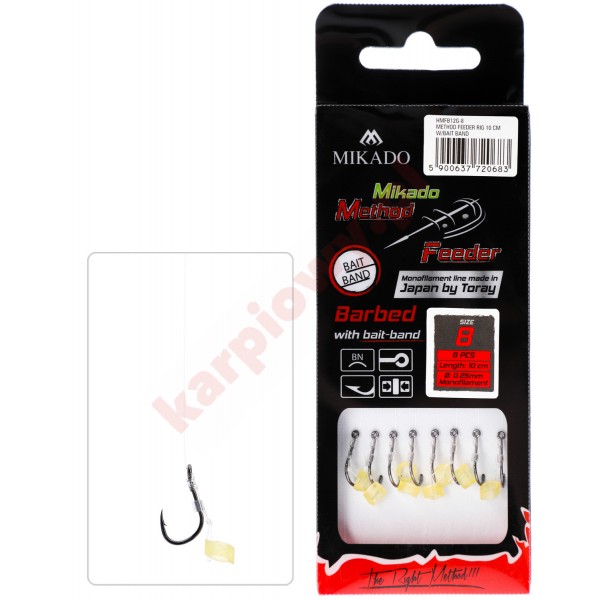Przypon Method Feeder - z Gumką- hak z zadziorem nr 4 / żyłka: 0.28mm/10cm - op.8szt.