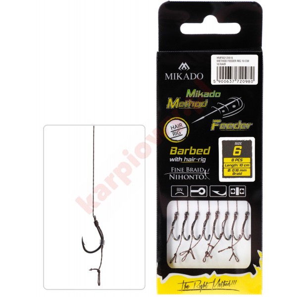 Haczyk method feeder rigs z włosem 10cm rozmiar 10/0.12mm