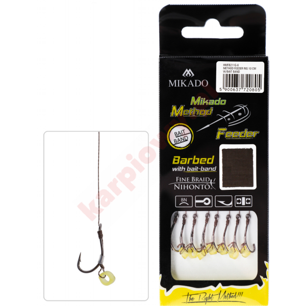 Przypon Method Feeder- Z Gumką - Hak z Zadziorem nr 10/ Plecionka: 0.12mm/10cm - op.8szt.