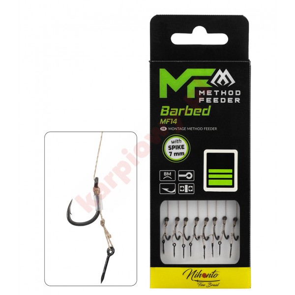 PRZYPON MF - MF14 Z IGŁĄ - hak z zadziorem nr 14 / plecionka: 0.12mm/10cm - op.8szt.